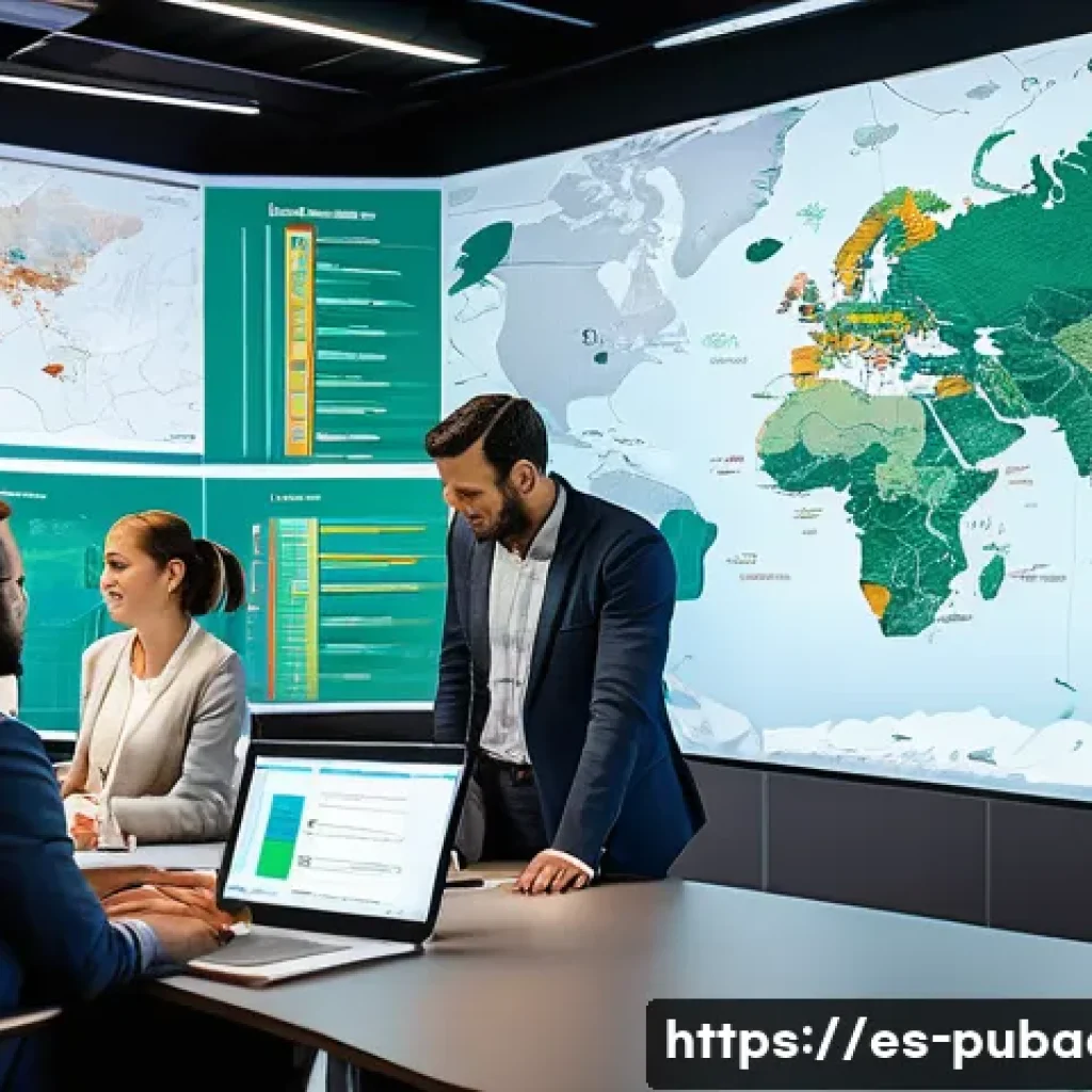 정부 부처와 공공행정 - A modern urban planning office scene in Spain, showing diverse public policy experts collaborating a...