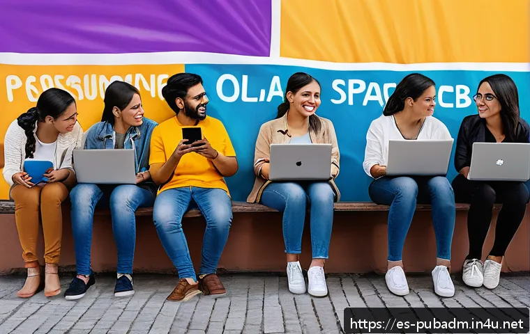 비영리 조직과 공공행정 - A vibrant digital community forum scene in a Latin American urban setting, featuring diverse citizen...