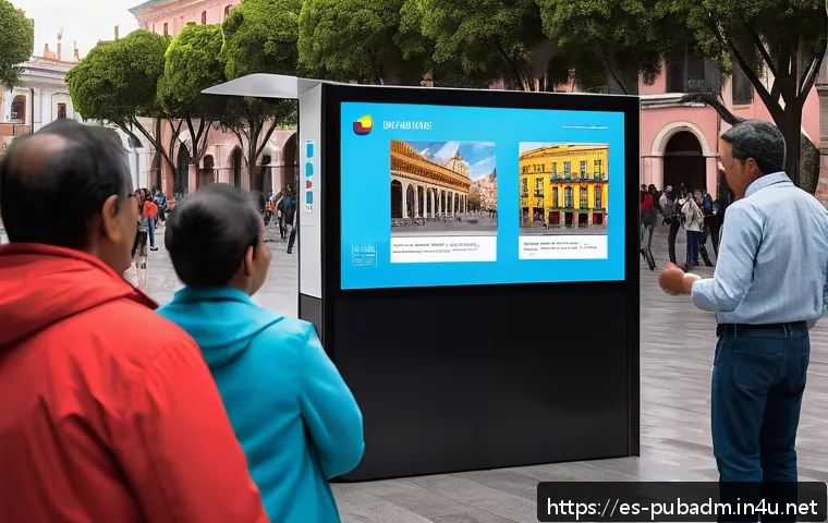 공공 행정과 윤리 - A vibrant public forum scene in a Spanish-speaking Latin American city, featuring diverse citizens o...